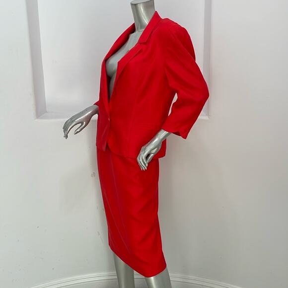 Louis Feraud Vintage Red Knee-Length Pencil Skirt Suit Set Size 10 - Picture 3 of 16